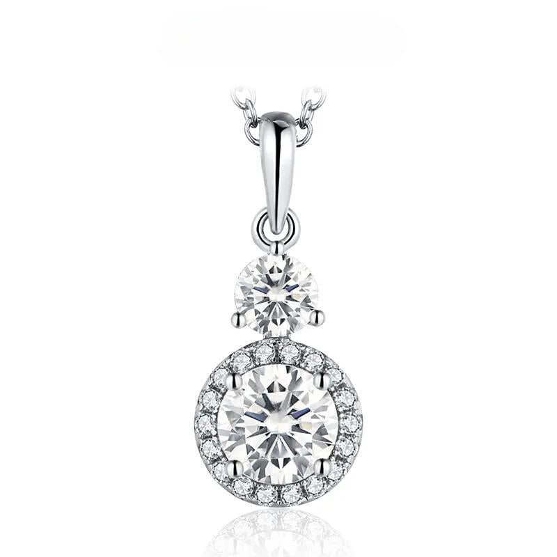 Moissanite Diamond Round-Cut Pendant Necklace in Rhodium/Gold-Plated 925 Sterling Silver - Florence Jewellers
