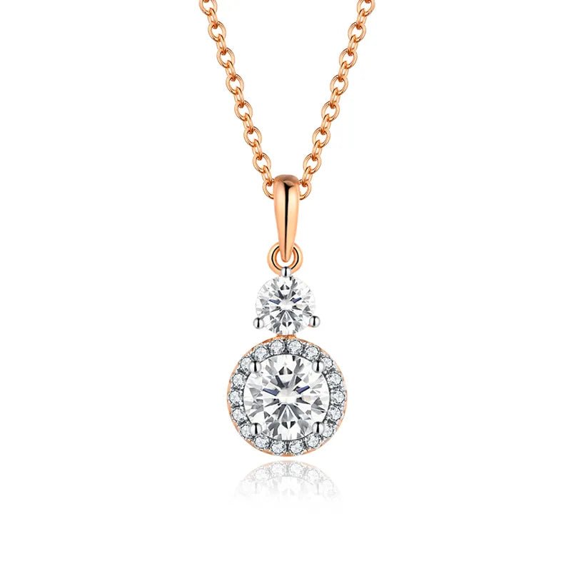 Moissanite Diamond Round-Cut Pendant Necklace in Rhodium/Gold-Plated 925 Sterling Silver - Florence Jewellers