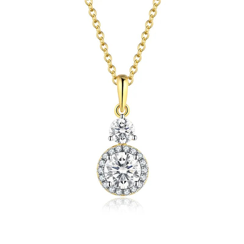 Moissanite Diamond Round-Cut Pendant Necklace in Rhodium/Gold-Plated 925 Sterling Silver - Florence Jewellers