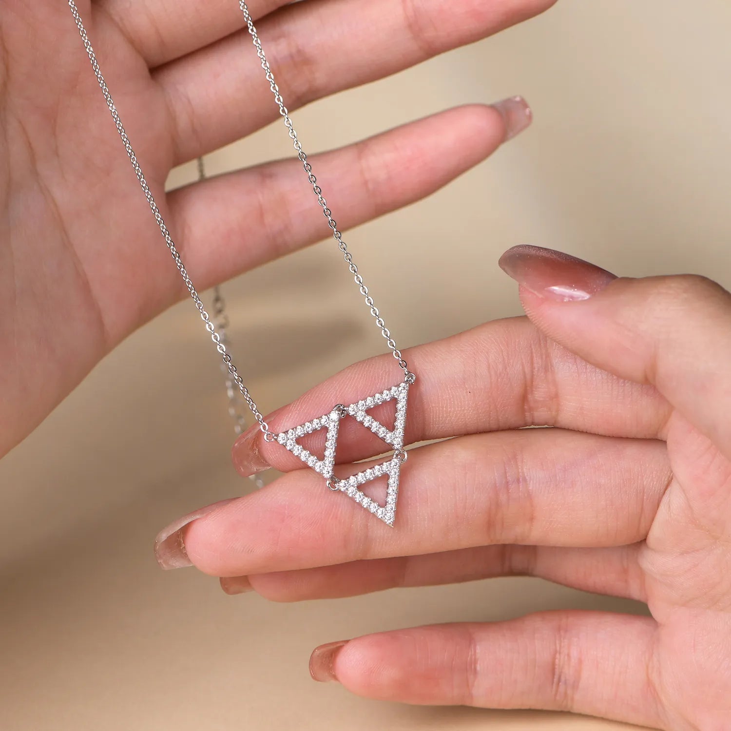 Moissanite Diamond Triangle Pendant Necklace in 925 Sterling Silver - Florence Jewellers