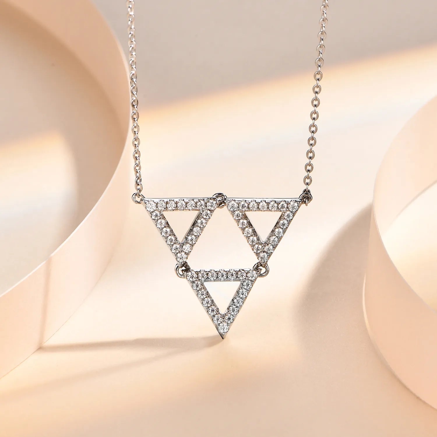 Moissanite Diamond Triangle Pendant Necklace in 925 Sterling Silver - Florence Jewellers