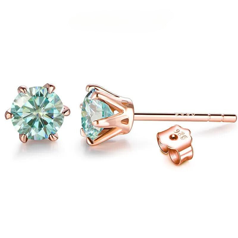 Colored Moissanite Diamond Stud Earrings in Rose Gold-Plated 925 Sterling SIlver - Florence Jewellers