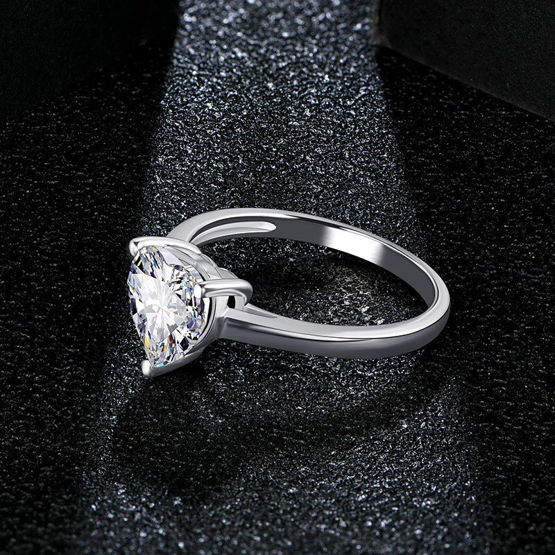 Heart-Shaped Moissanite Diamond Engagement Ring in Rhodium-Plated 925 Sterling Silver - Florence Jewellers