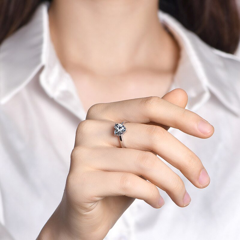 Heart-Shaped Moissanite Diamond Engagement Ring in Rhodium-Plated 925 Sterling Silver - Florence Jewellers