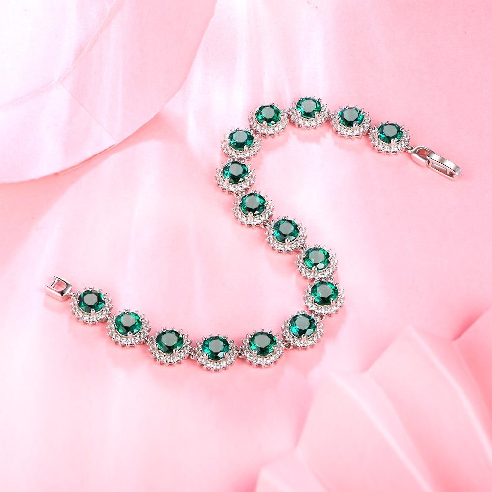 Moissanite Diamond Emerald Charm Bracelet in 925 Sterling Silver - Florence Jewellers