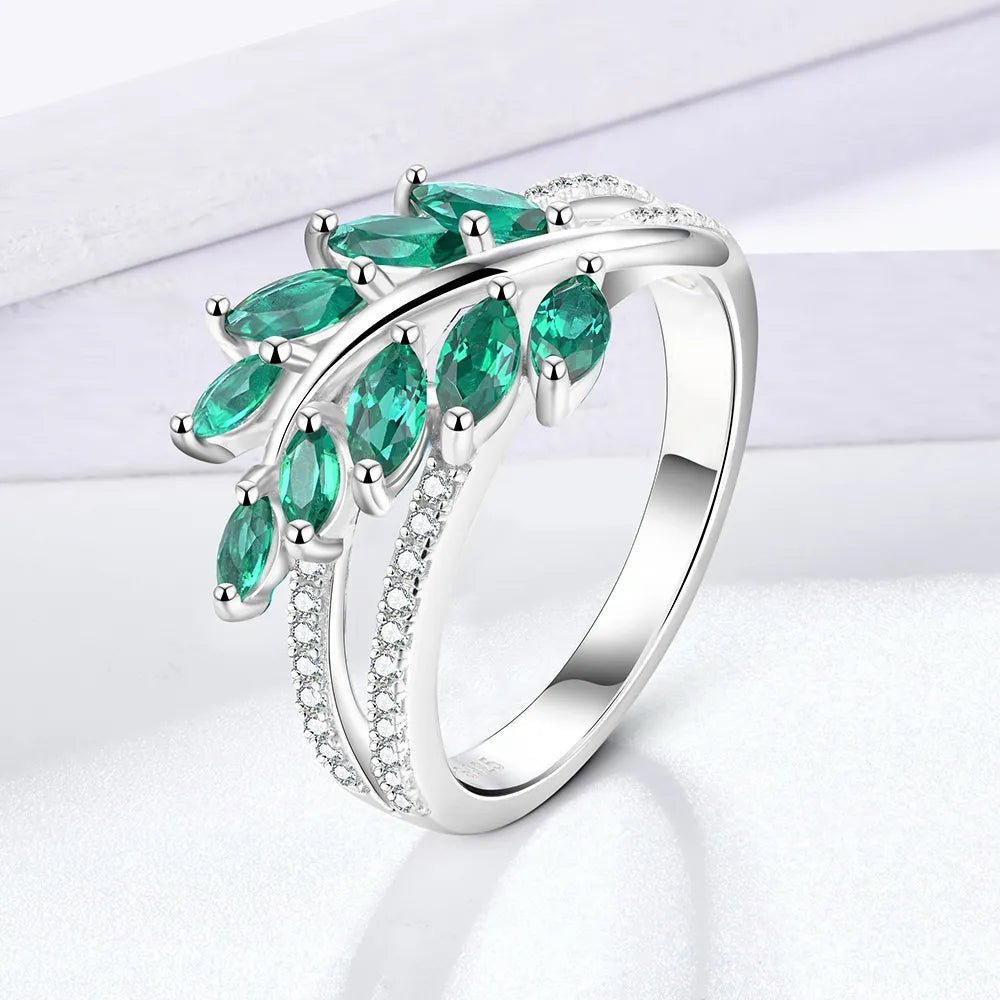 Moissanite Diamond Emerald Gemstone Ring in 925 Sterling Silver - Florence Jewellers