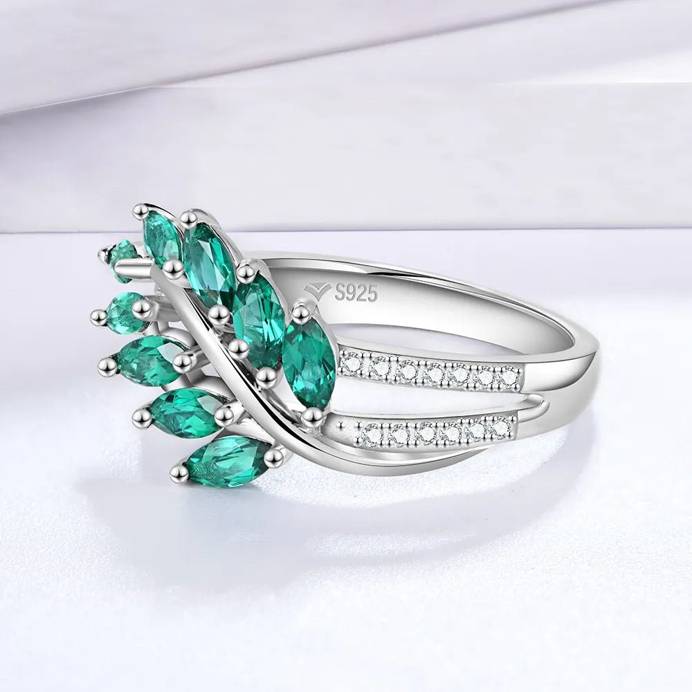 Moissanite Diamond Emerald Gemstone Ring in 925 Sterling Silver - Florence Jewellers