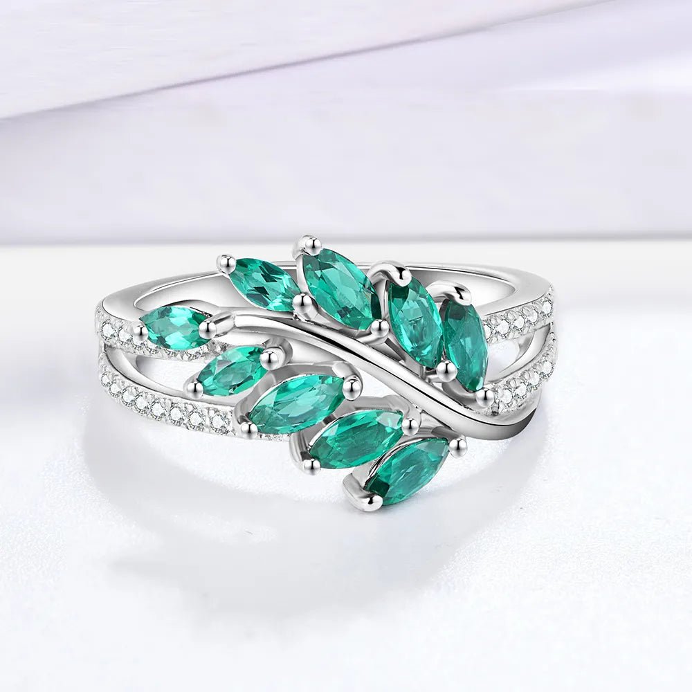 Moissanite Diamond Emerald Gemstone Ring in 925 Sterling Silver - Florence Jewellers